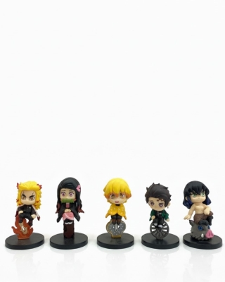 Demon Slayer 5'li Mini Figür Seti - Tanjiro, Nezuko, Zenitsu, Inosuke ve Rengoku Oturan Seri