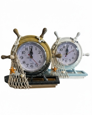 Gemi Dümeni ve Sandal Tasarımlı Denizci Masa Saati - Marin Dekoratif Obje