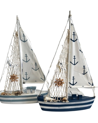 Hediyelik Çapalı Yelkenli Gemi Maketi - Ahşap Denizci Tasarımı