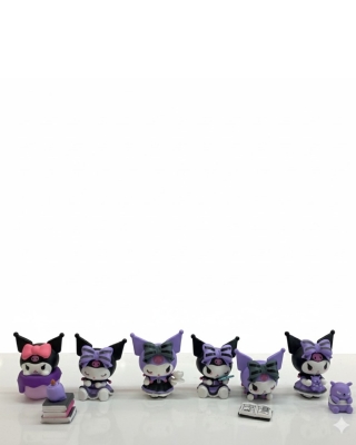 Kuromi 6'lı Özel Koleksiyon Figür Seti - Mor Seri Çay Partisi ve Okuma Temalı Mini Figürler