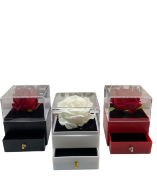 Lüks İthal Çekmeceli Takı Kutusu – Solmayan Tek Gül ve 3 Renk Seçeneği