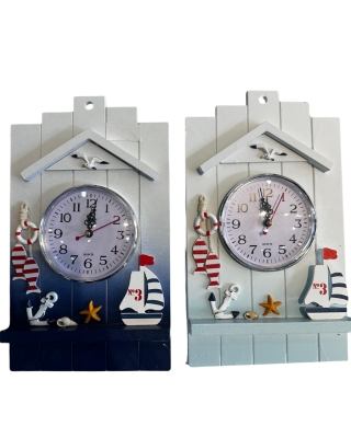 Marin Temalı Ahşap Duvar Saati - Yelkenli ve Çapa Detaylı Dekoratif Saat