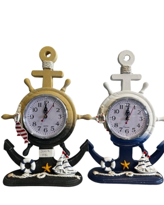 Marin Temalı Çapa ve Dümen Tasarımlı Dekoratif Masa Saati - 24 cm