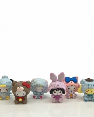 Sanrio Dostları 6'lı Kostümlü Mini Figür Seti - Hello Kitty, Kuromi, Cinnamoroll Hayvan Kostümlü Seri