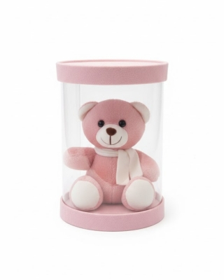 Şeffaf Silindir Kutuda Sevimli Peluş Ayıcık - Hediyelik Dekoratif Figür