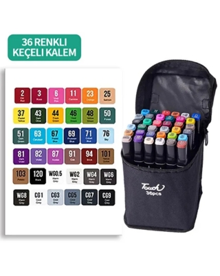 Touch 36 Renk Marker Kalem Seti – Çift Uçlu Alkol Bazlı Eskiz Çizim Boya Kalemleri + Taşıma Çantası