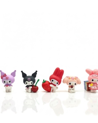 Ürün Başlığı: Sanrio Dostları 5'li Mini Figür Seti - Kuromi ve My Melody Meyve Serisi