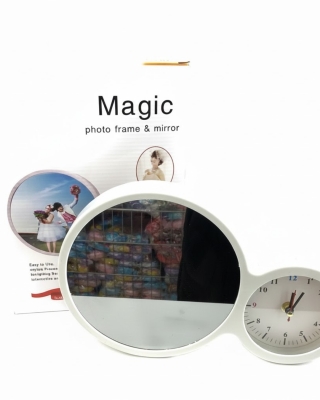 Yuvarlak Sihirli Ayna, LED Işıklı Fotoğraf Çerçevesi ve Saat